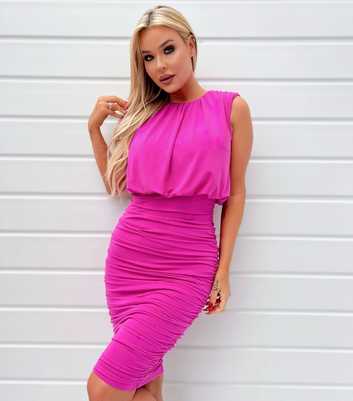 AX Paris Pink Sleeveless Ruched Bodycon Midi Dress