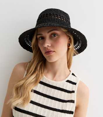 Black Straw Crochet Bucket Hat