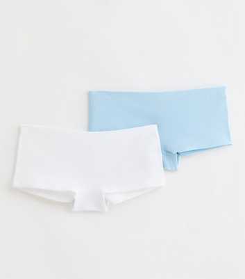 Girls 2 Pack Blue and White Ribbed Seamless Shorts