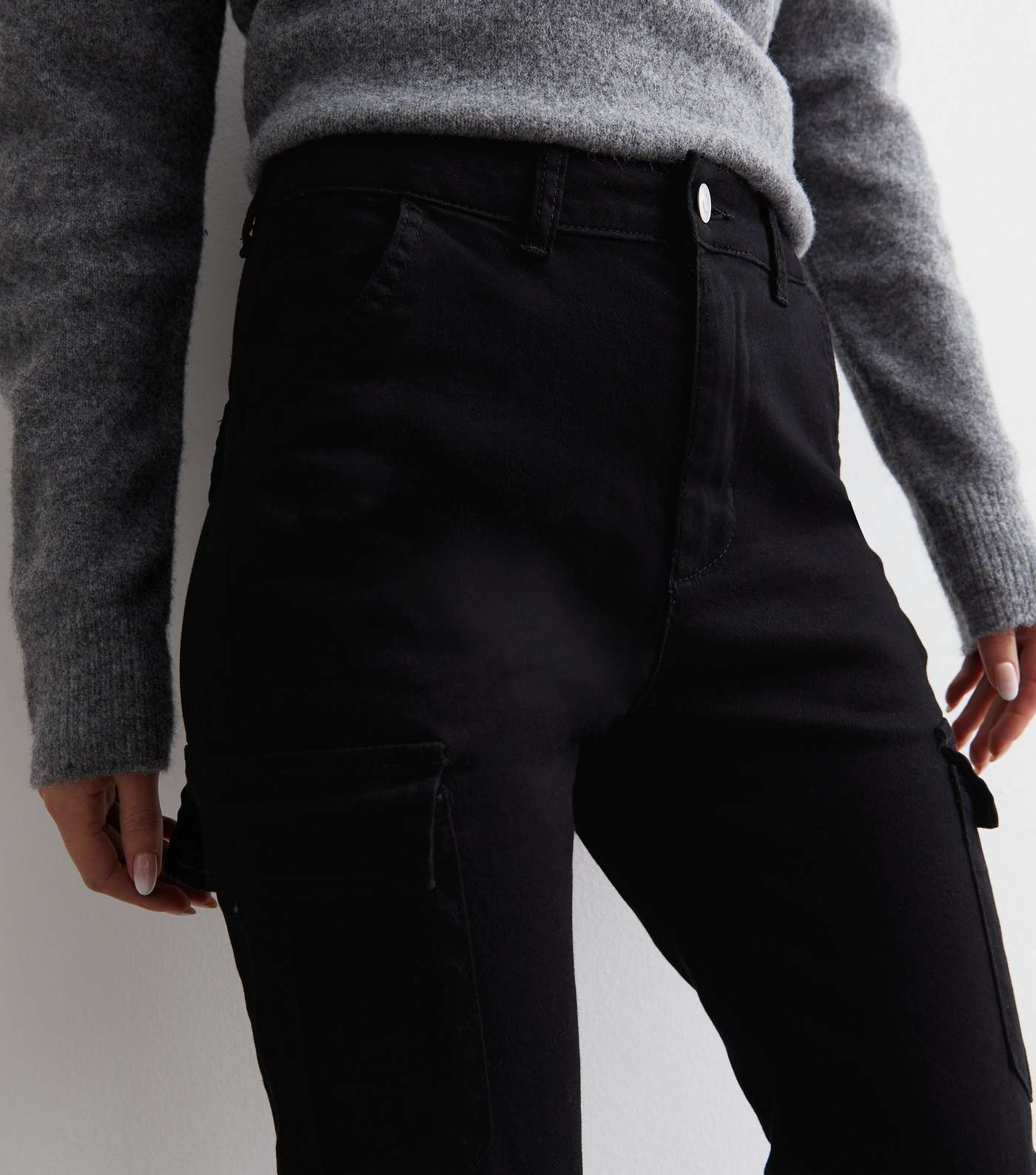 Cameo Rose Black Twill Cuffed Cargo Trousers Image 2