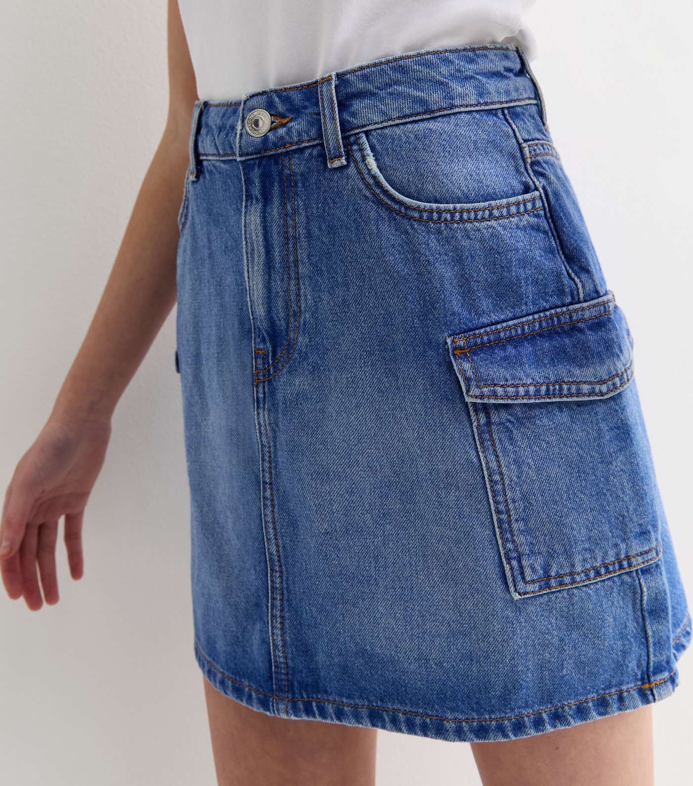 Girls Blue Denim Mini Cargo Skirt Image 2