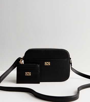 Black Leather-Look Camera Cross Body Bag and Purse