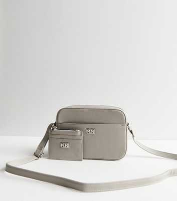 Grey Leather-Look Camera Cross Body Bag and Purse