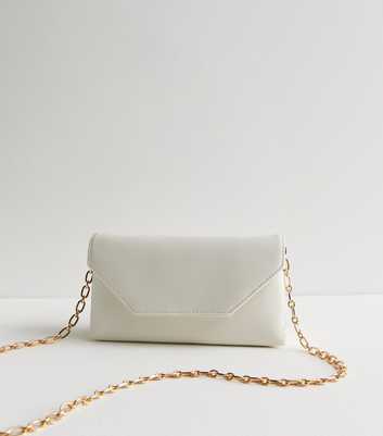 Cream Leather-Look Clutch Bag