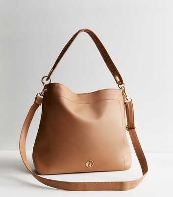 Tan Leather-Look Braided Hobo Bag