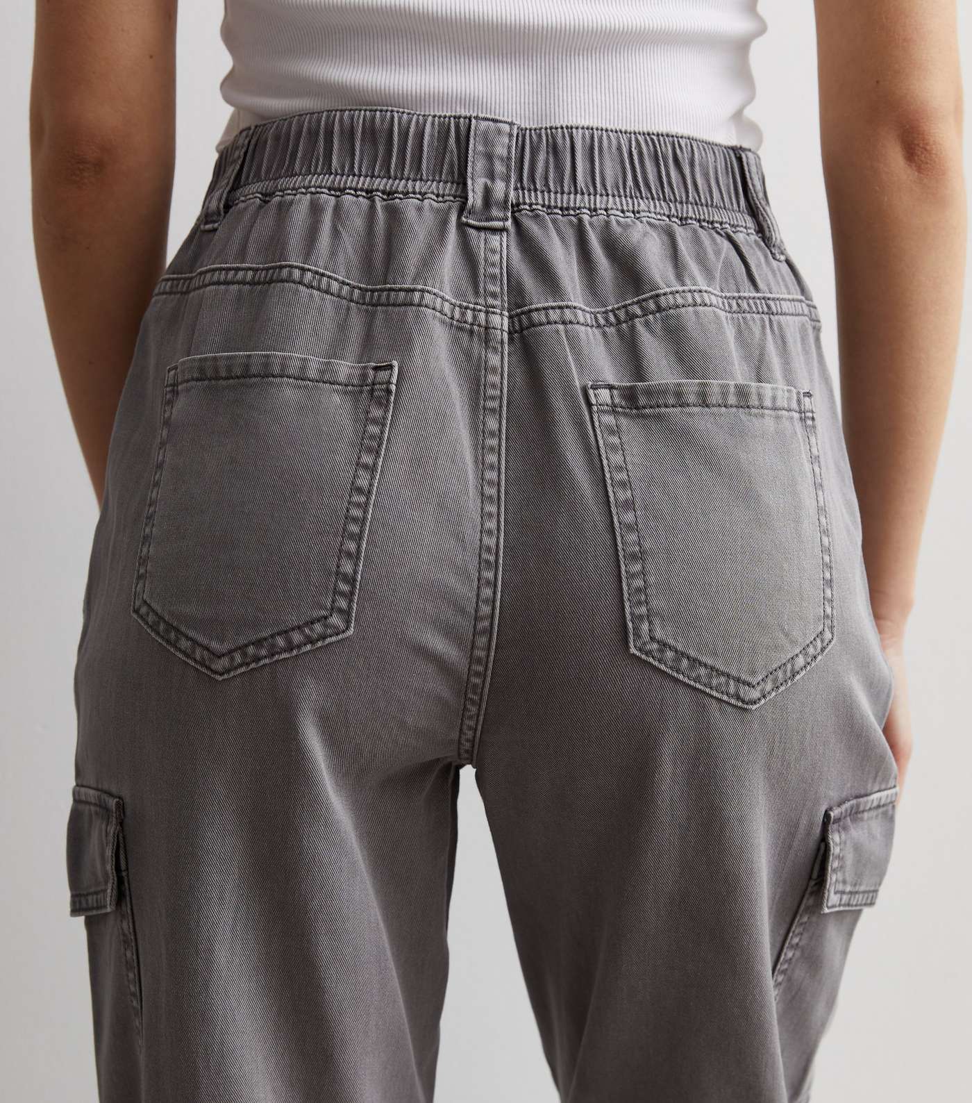 Grey Denim Cuffed Cargo Trousers Image 5