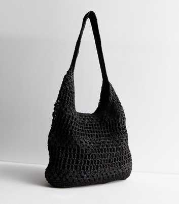 Black Woven Slouchy Hobo Shoulder Bag