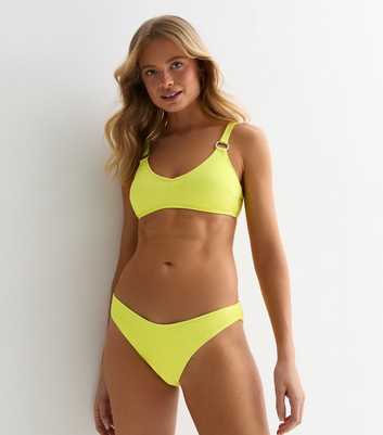 Yellow Crinkle V Front Bikini Bottoms