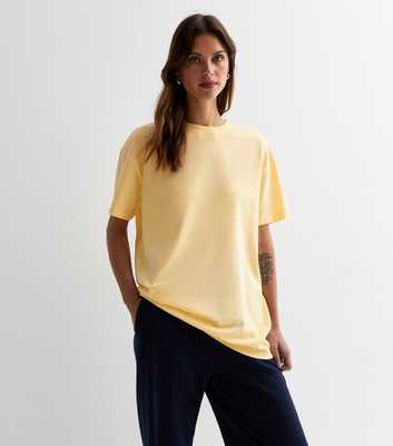 Pale Yellow Acid Wash Cotton Crew Neck Oversized T-Shirt