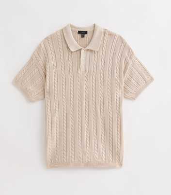 Off White Cable Knit Short Sleeve Polo Top