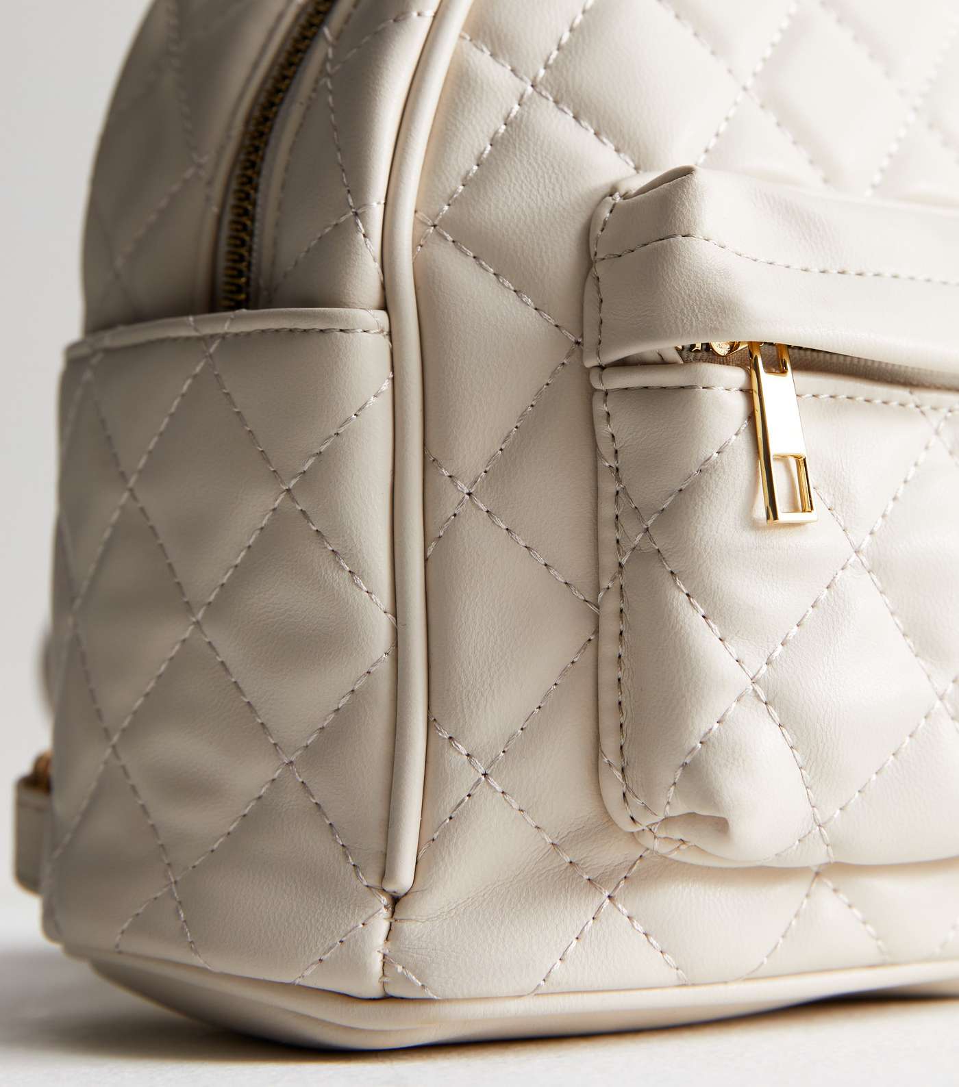 Cream Quilted Mini Backpack Image 3