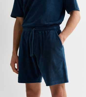 Navy Relaxed Fit Drawstring Towelled Shorts