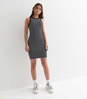 Girls Black Stripe Racer Mini Dress