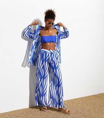 Blue Abstract Line Wide Leg Trousers