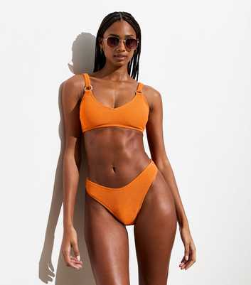 Bright Orange Crinkle Textured Ring Bikini Top