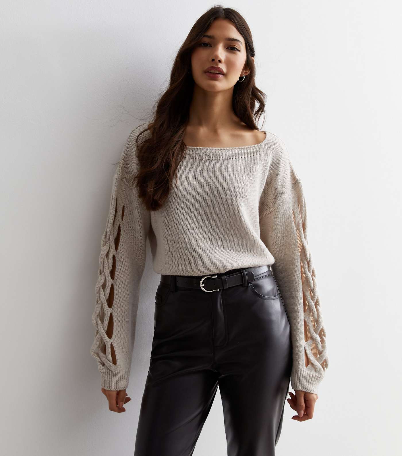 Cameo Rose Stone Cable Sleeve Jumper
