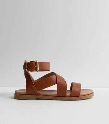 Tan Cross-Strap Gladiator Sandals