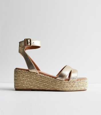 Wide Fit Gold Espadrille Wedge Sandals