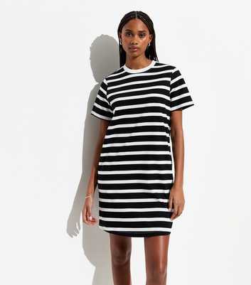 Black Stripe Cotton T-Shirt Mini Dress
