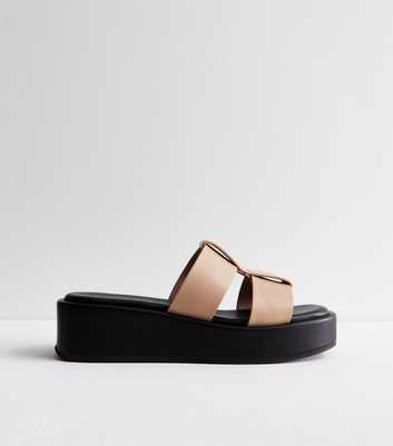 Brown Grid Strap Flatform Wedge Sandals