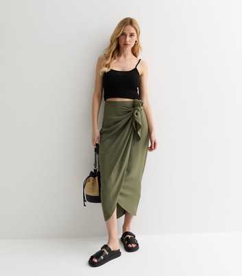 Khaki Sarong Midi Skirt