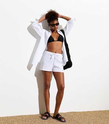 White Textured Beach Shorts