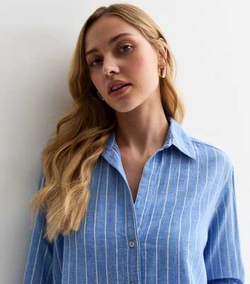 Blue Linen Blend Stripe Shirt