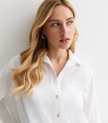 White Linen-Look 3/4 Sleeve Shirt