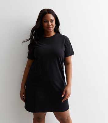 Curves Black Cotton Mini T-Shirt Dress