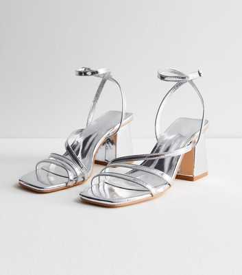 Public Desire Silver Strappy Block Heeled Sandals