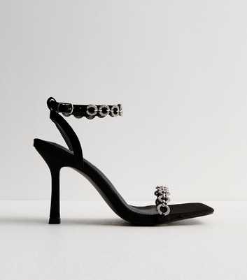 Public Desire Black Diamanté Trim Stiletto Heel Sandals