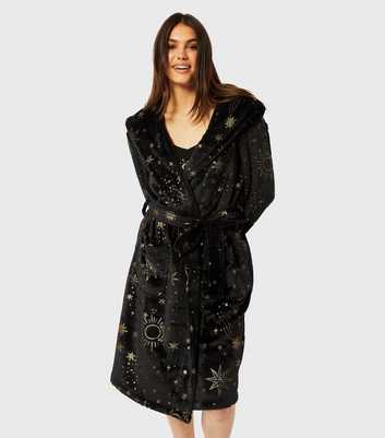 Skinnydip Black Star Print Fleece Dressing Gown