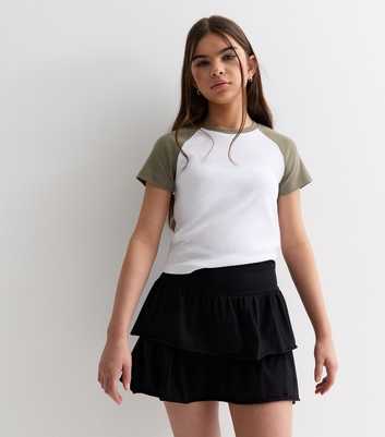 Girls Black Tiered Mini Skirt