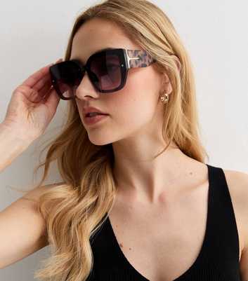 Black Tortoiseshell Effect Square Oversized Sunglasses