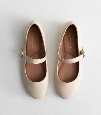 Wide Fit Off White Leather-Look Strappy Ballerina Pumps
