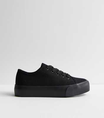 Black Canvas Double Sole Lace Up Trainers