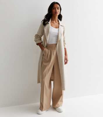 Petite Stone Linen-Look Belted Trench Coat