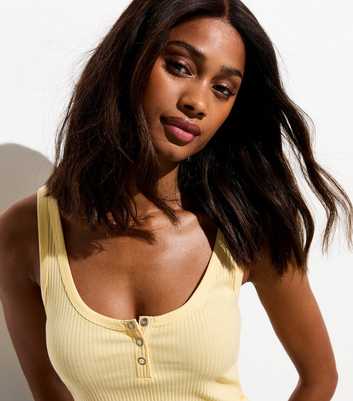 Pale Yellow Ribbed Jersey Popper Vest