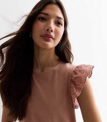 Mid Pink Cotton Broderie Frill Sleeve Top