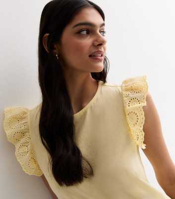 Pale Yellow Cotton Broderie Frill Sleeve Top