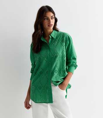 Green Cotton Broderie Front Shirt