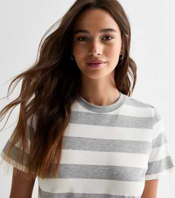 Grey Stripe Crew-Neck Cotton T-Shirt