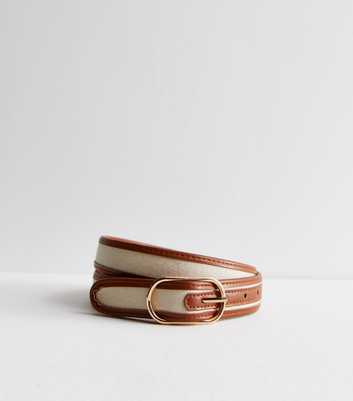 Brown Leather-Look Trim Canvas Belt
