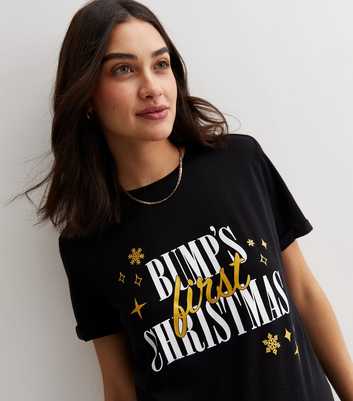 Maternity Black Cotton Bumps First Christmas Logo T-Shirt