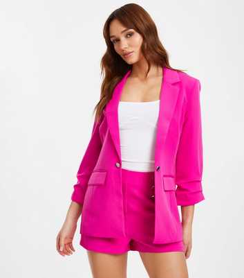 QUIZ Bright Pink Ruched Sleeve Blazer
