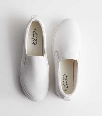 White Leather-Look Slip On Trainers