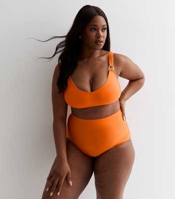 Curves Bright Orange High Waist Bikini Bottoms