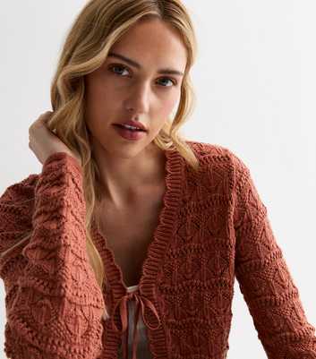 Rust Mixed Stitch Knit Tie Front Cardigan