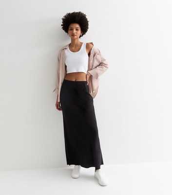 Tall Black Textured Midi Skirt