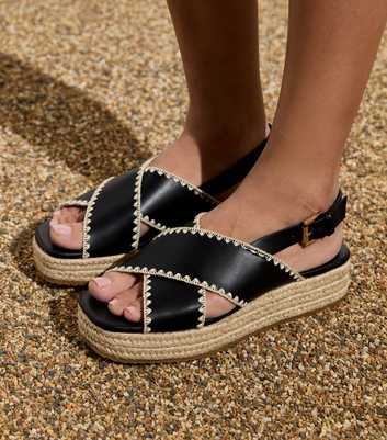 Black Whipstitch Espadrille Flatform Sandals